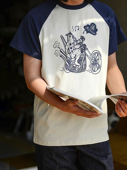 MBBCAR 래글런 컬러블록 프린팅 티셔츠 (오프화이트)