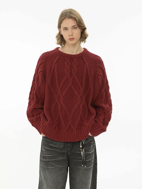 UNVESNO 루즈핏 케이블 니트 스웨터 (2 컬러)