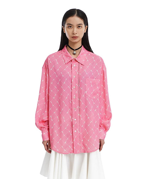 NEVERSEEZ 오버핏 패턴 포켓 셔츠 (핑크)