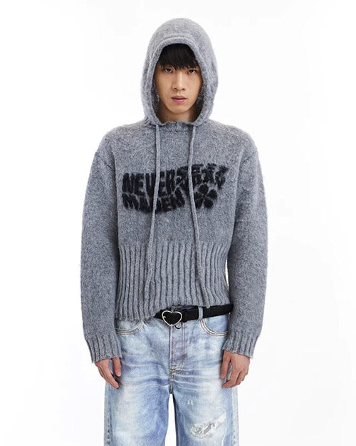 NEVERSEEZ 로고 후드 니트 스웨터 (2 컬러)
