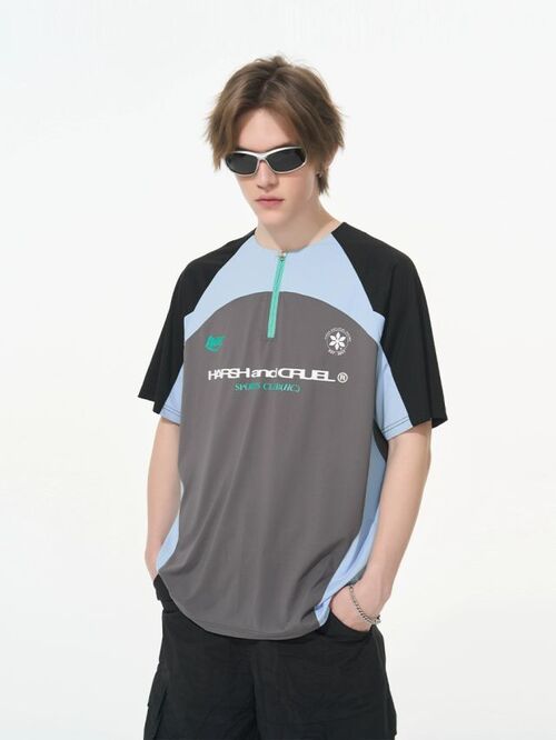 HARSHandCRUEL 스포츠 컬러블록 하프집업 티셔츠 (3 컬러)